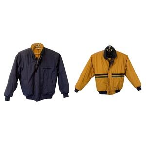 Members Only Reversible Bomber Jacket Navy Yellow Mens Coat Size L Quilted